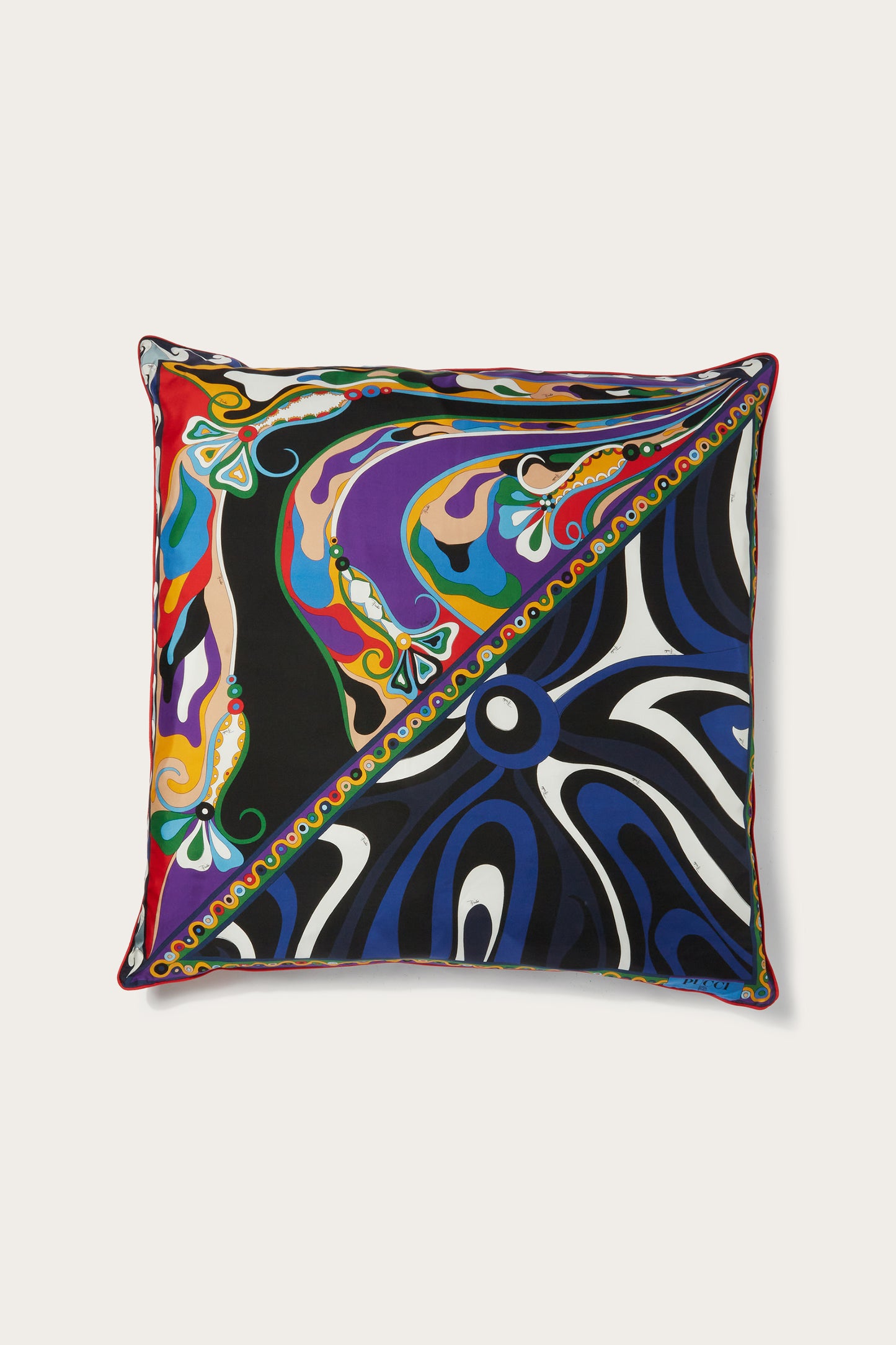 Patchwork-Print Large Silk-Twill Cushion View 1 - Pucci