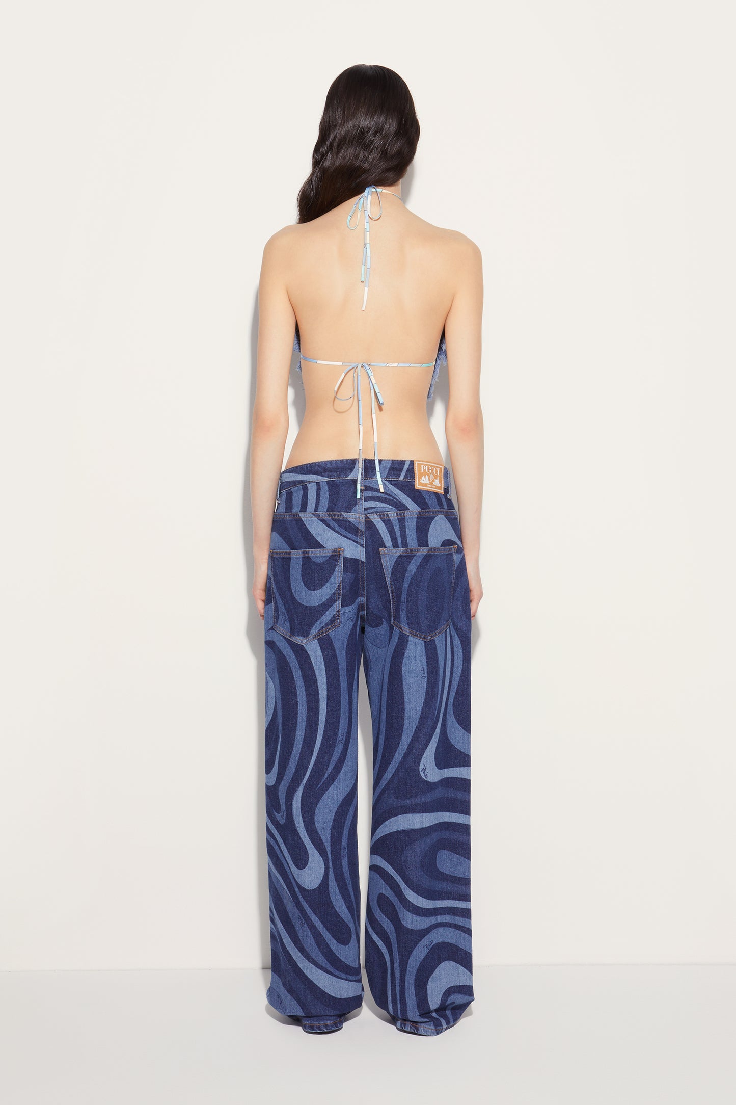 Marmo-Print Denim Halterneck Top View 4 - Pucci