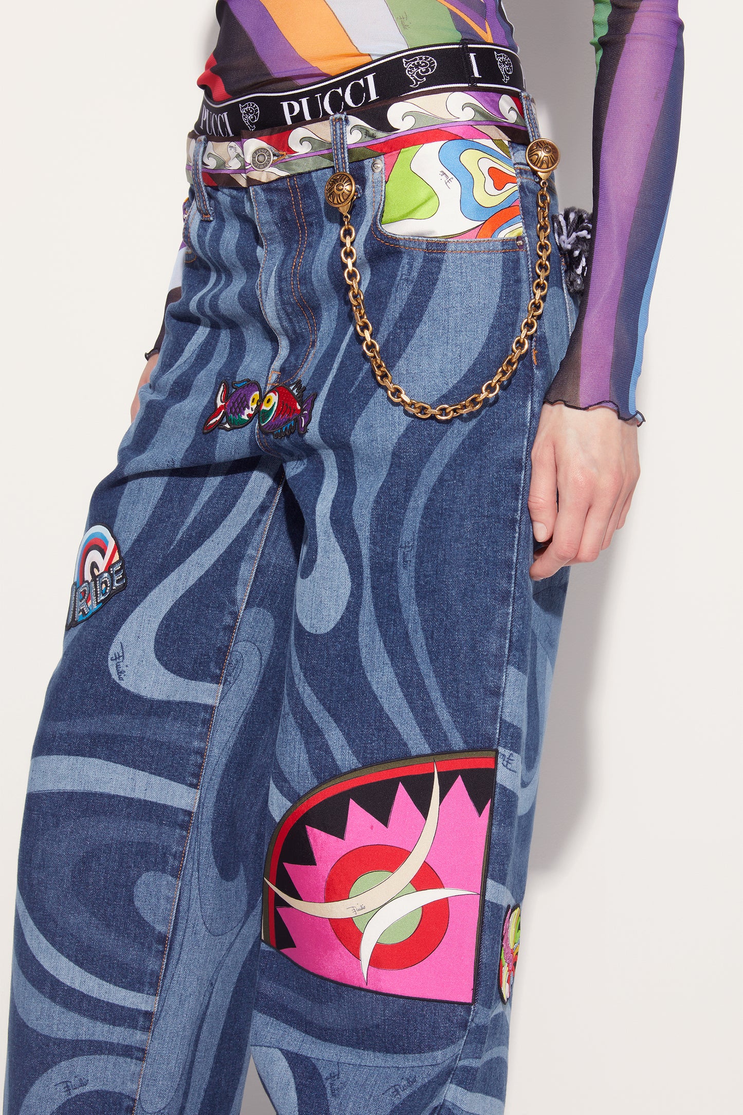 Marmo-Print Embellished Jeans View 5 - Pucci