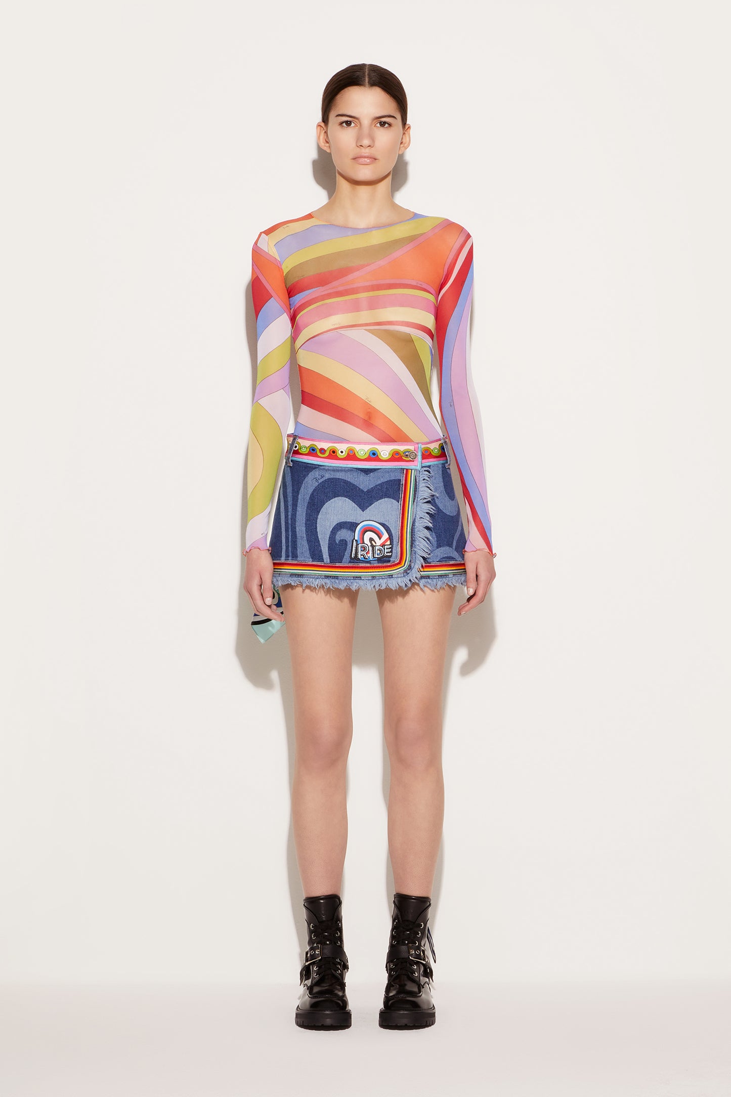 Marmo-Print Embellished Denim Mini Skirt View 2 - Pucci
