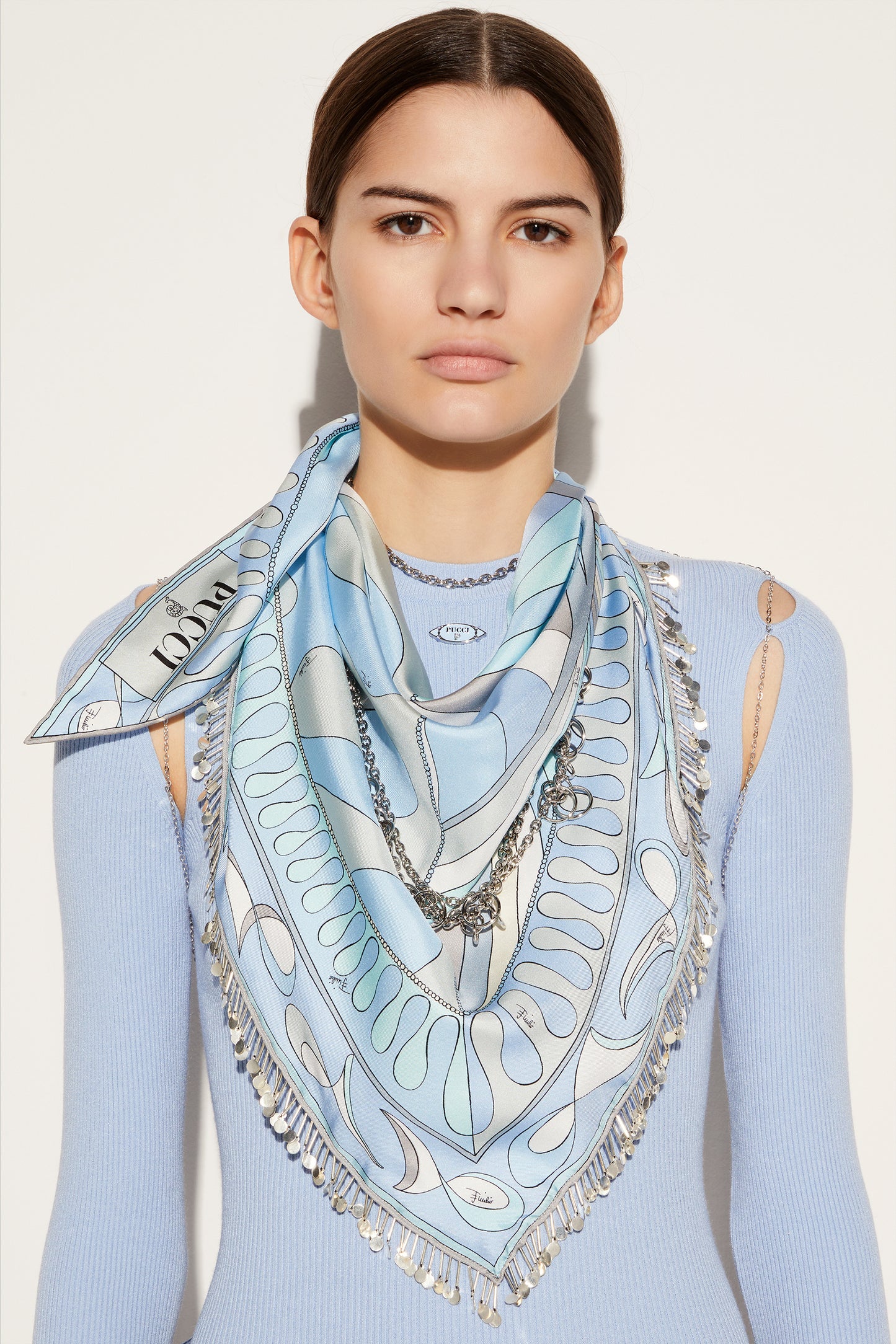 Leocorno And Pesci-Print Chain-Embellished Scarf View 2 - Pucci