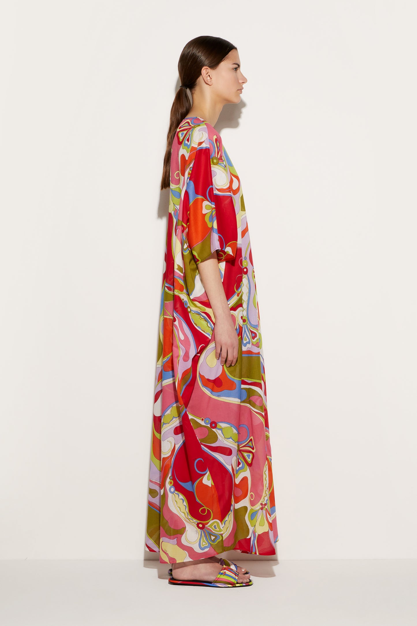 Orchidee-Print Cotton Kaftan View 3 - Pucci