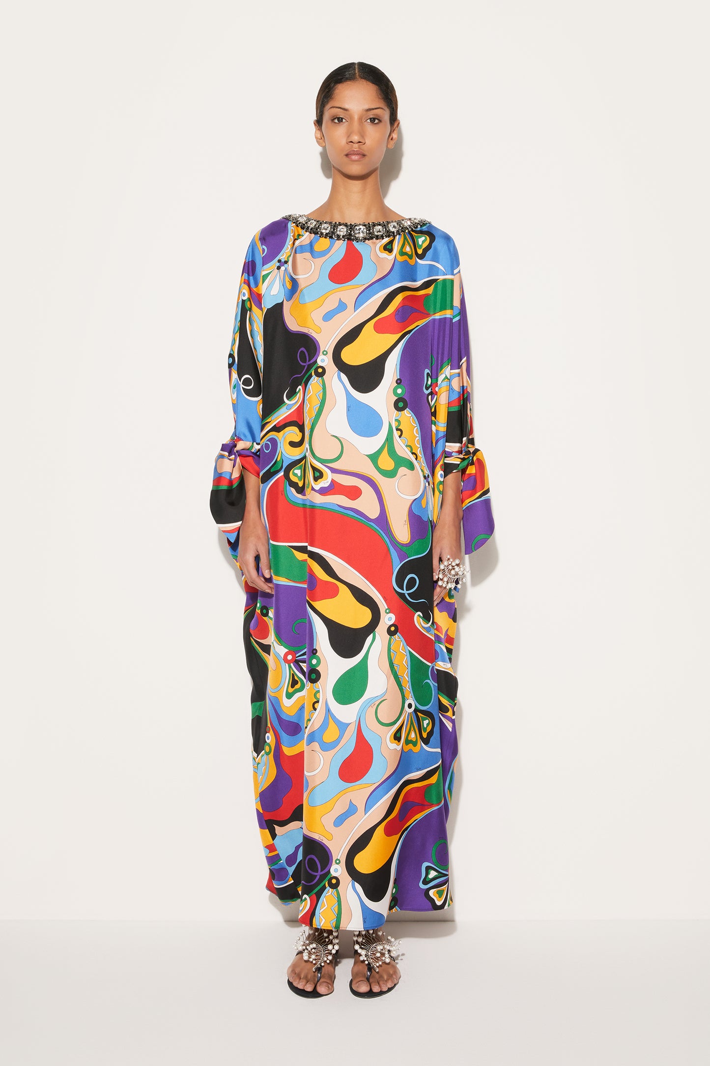 Orchidee-Print Silk-Twill Kaftan View 2 - Pucci