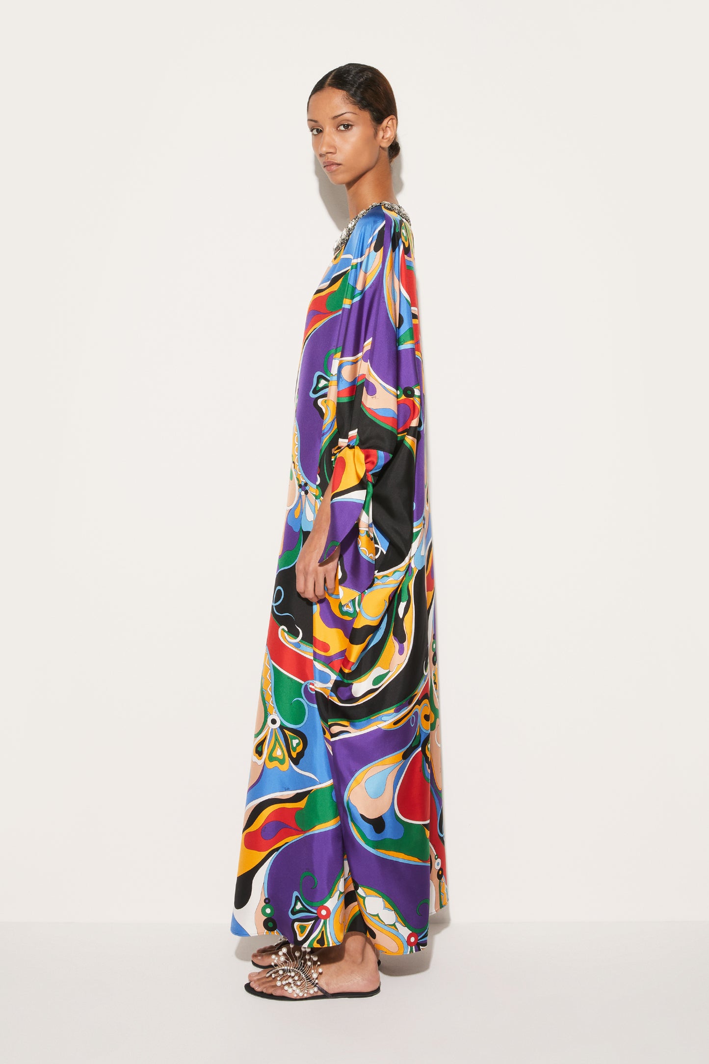 Orchidee-Print Silk-Twill Kaftan View 3 - Pucci