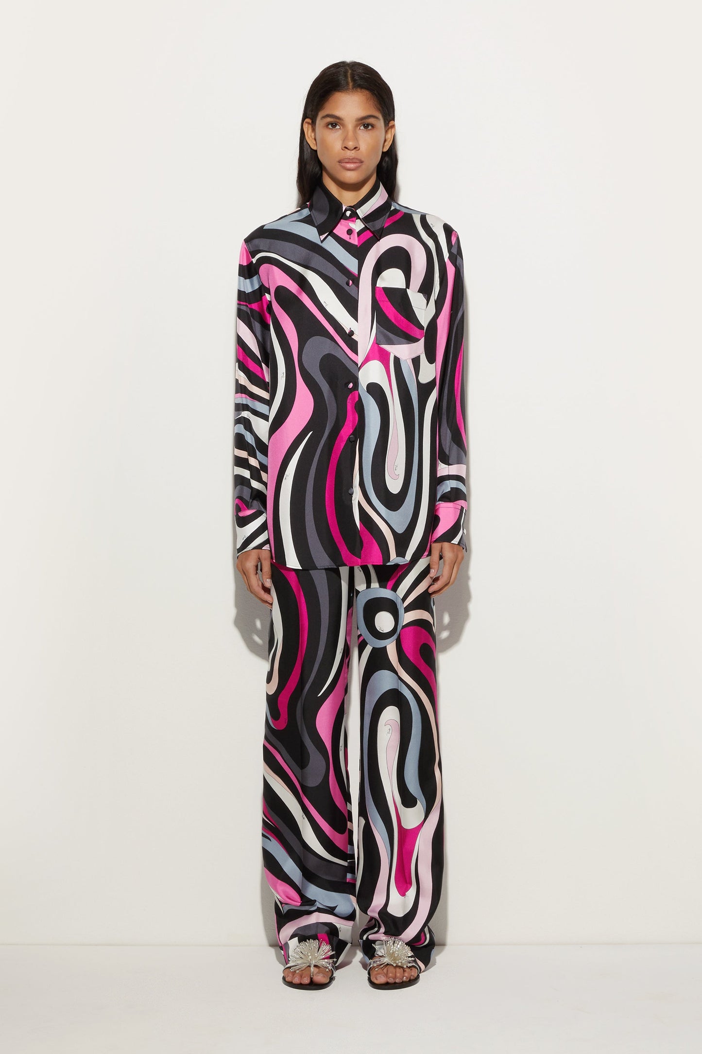 Marmo Print Straight Silk Twill Pants View 2 - Pucci