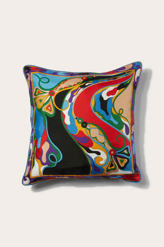 Orchidee and Iride-Print Small Silk-Twill Cushion View 1 - Pucci