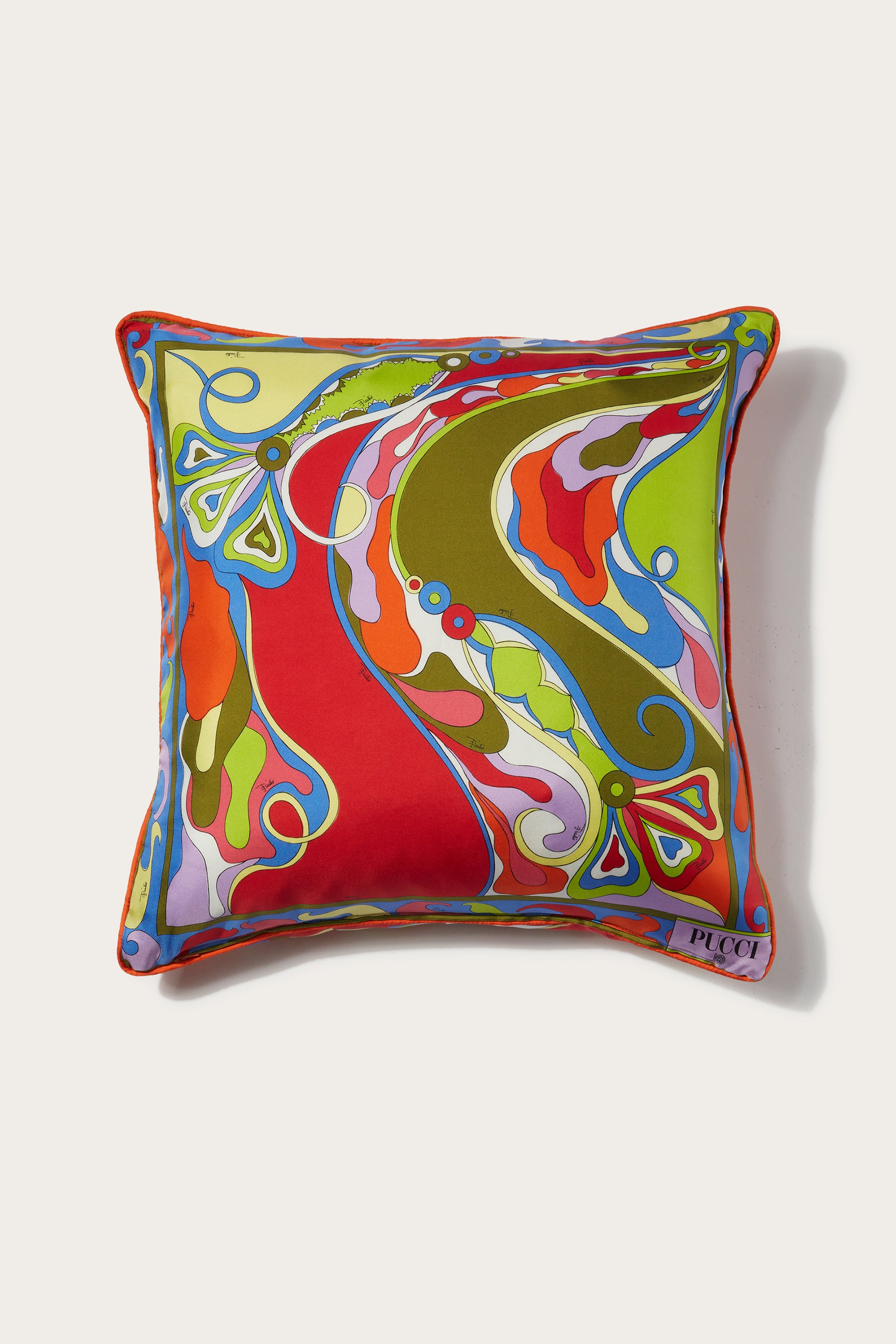 Orchidee and Iride-Print Small Silk-Twill Cushion View 1 - Pucci