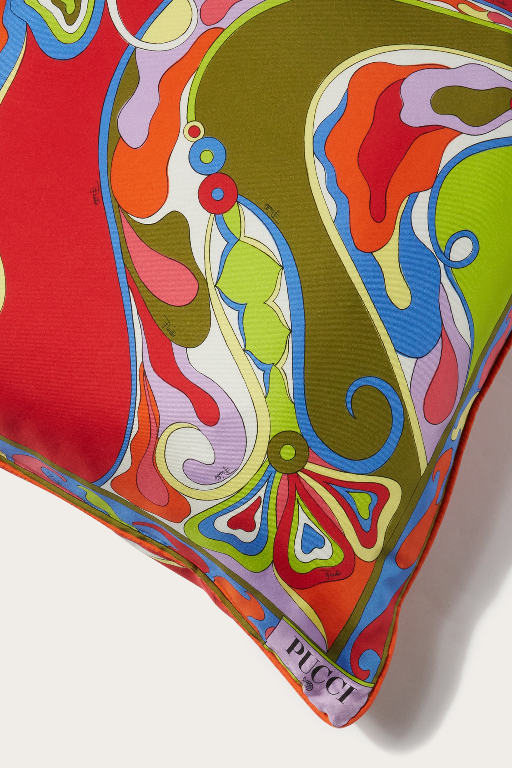 Orchidee and Iride-Print Small Silk-Twill Cushion View 3 - Pucci