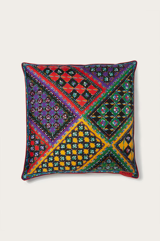 Patchwork-Print Large Silk-Twill Cushion View 2 - Pucci