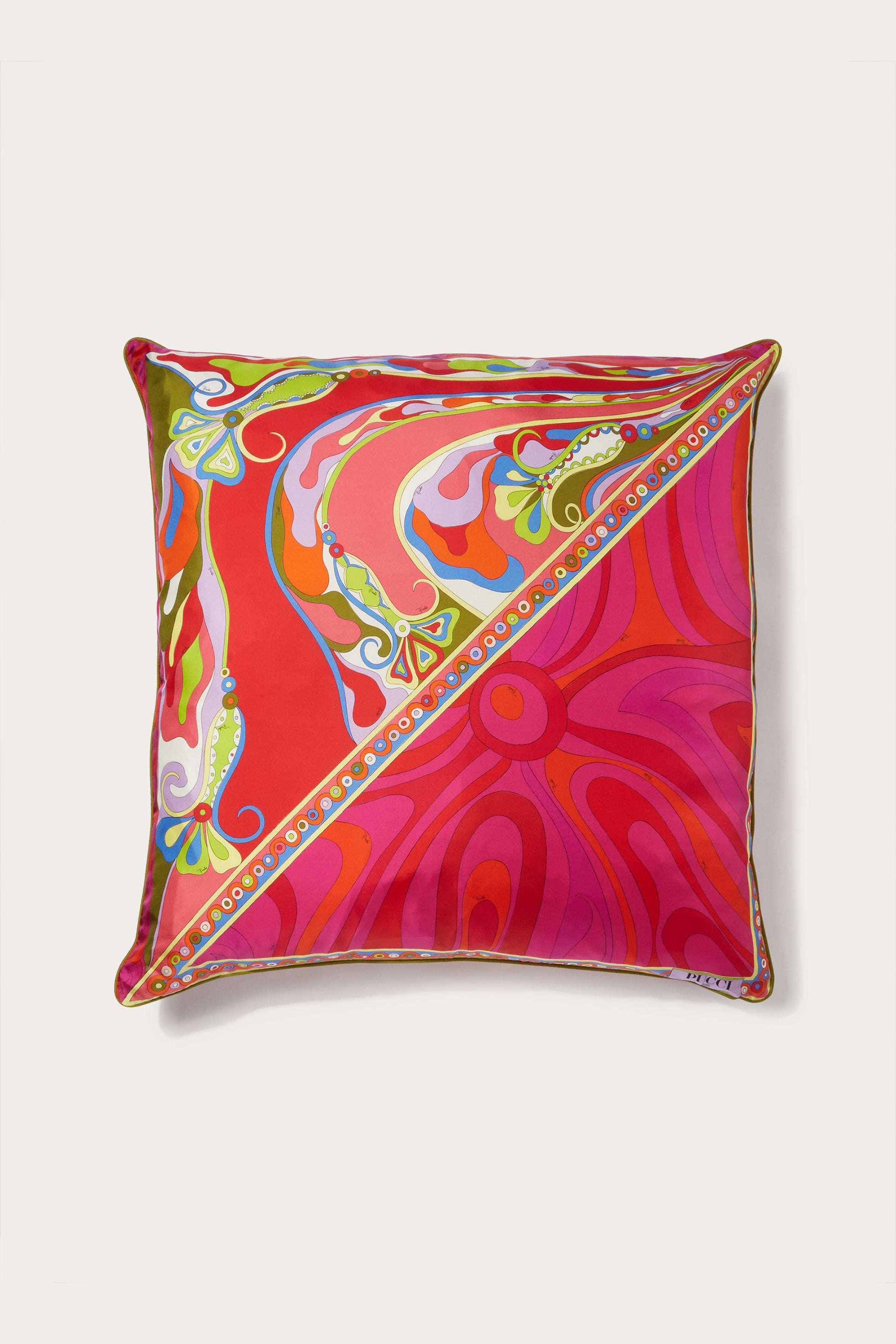 Patchwork-Print Large Silk-Twill Cushion View 1 - Pucci