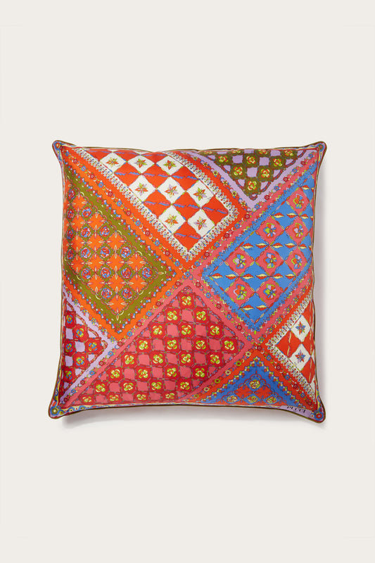 Patchwork-Print Large Silk-Twill Cushion View 2 - Pucci