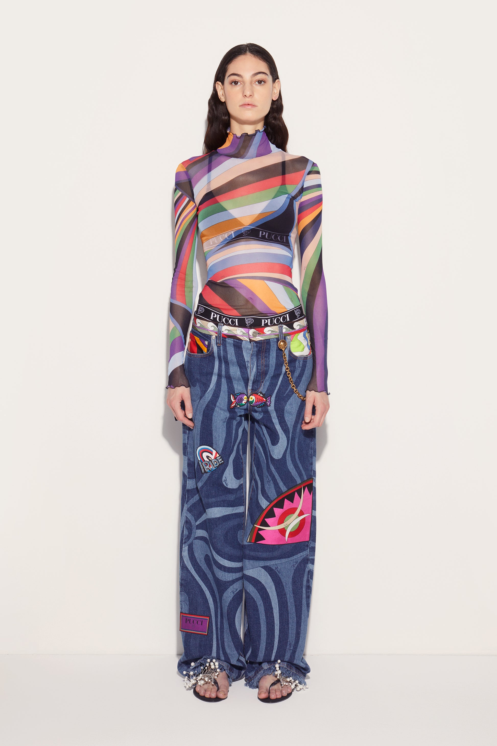 Marmo-Print Embellished Jeans View 2 - Pucci