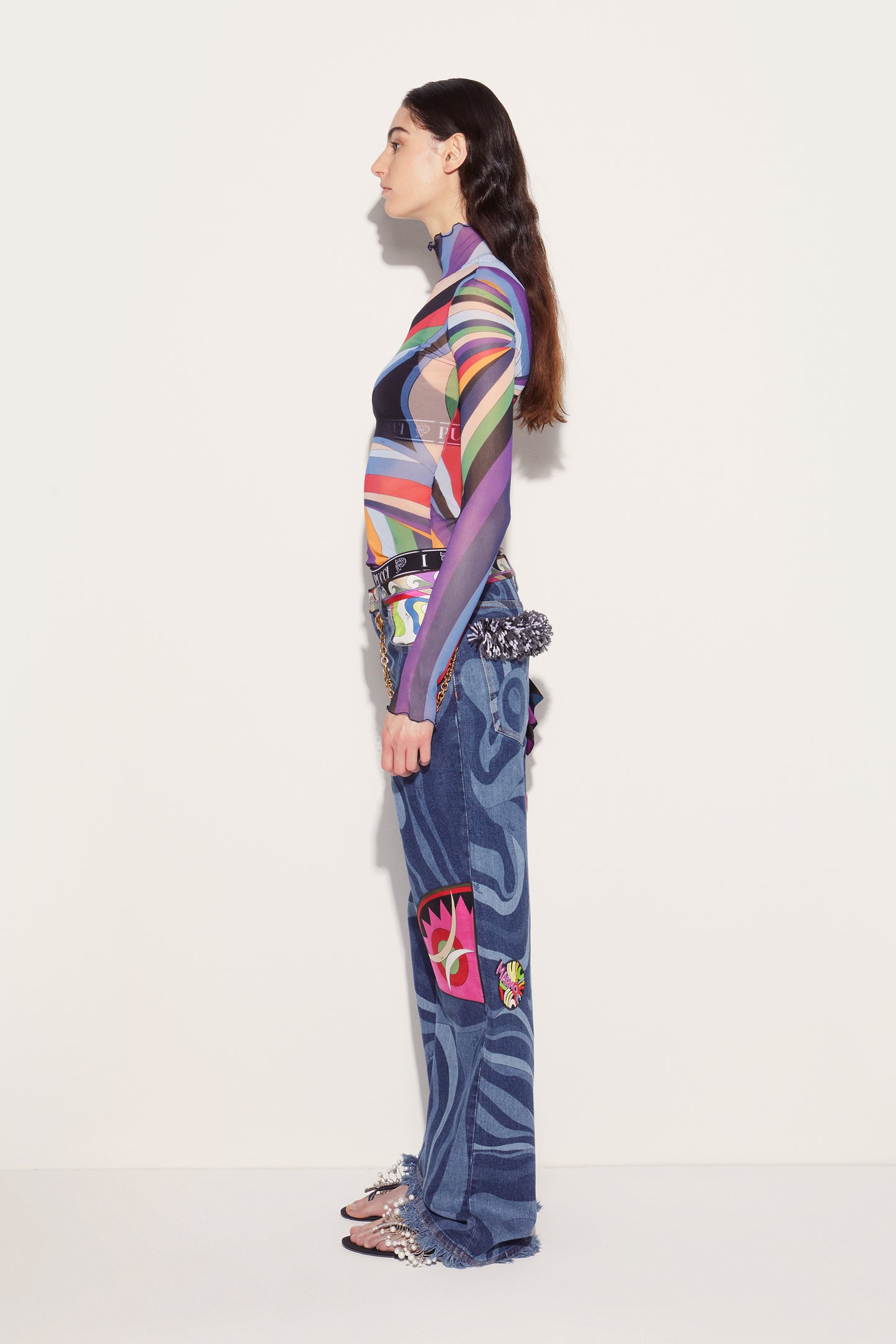 Marmo-Print Embellished Jeans View 3 - Pucci