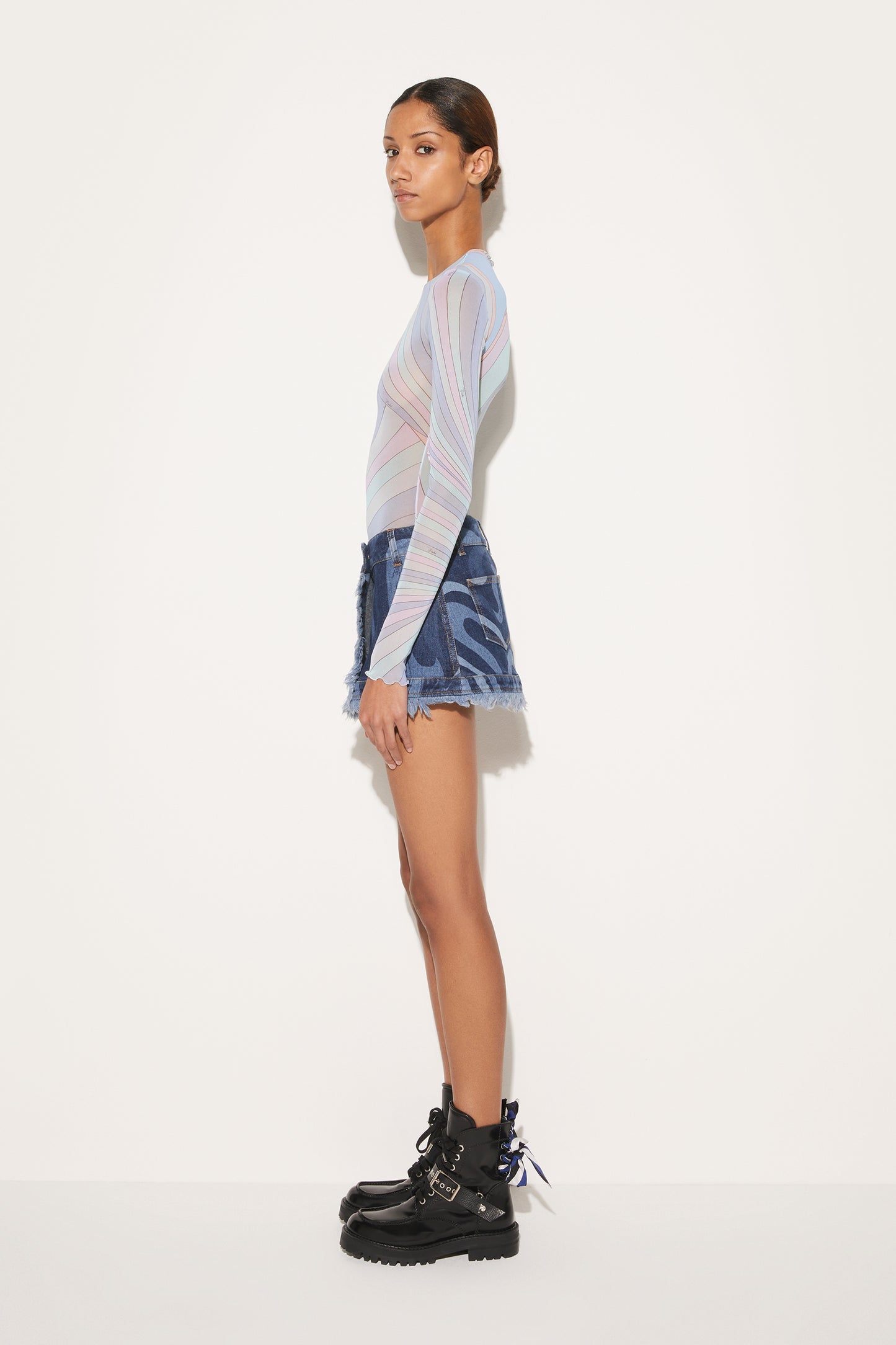 Marmo-Print Denim Mini Skirt View 3 - Pucci