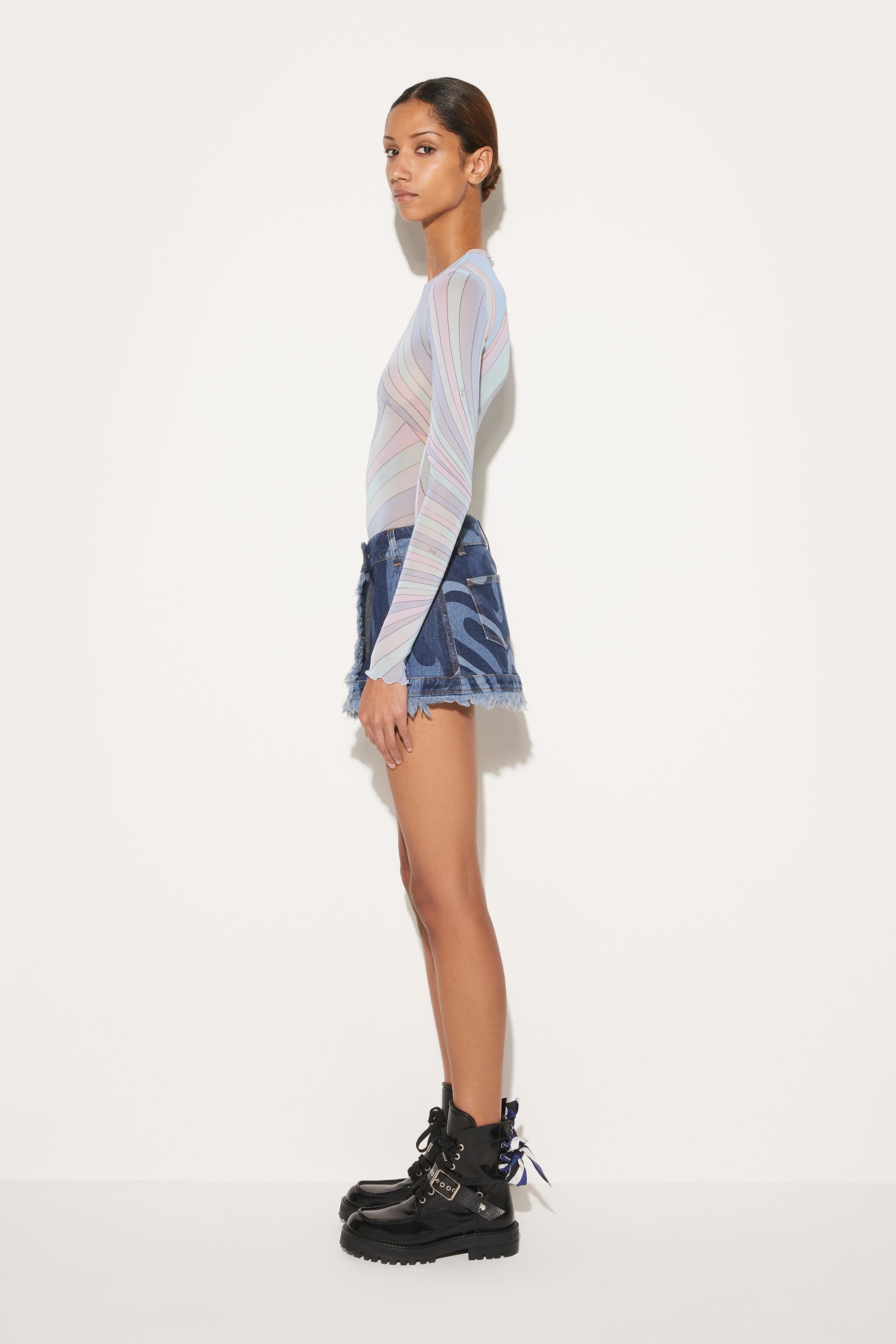 Marmo-Print Denim Mini Skirt View 3 - Pucci