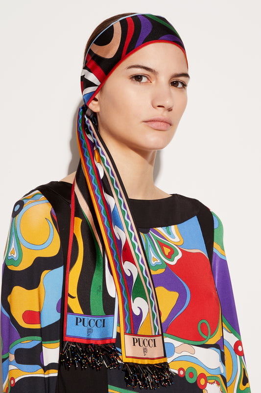 Marmo-Print Fringed Silk-Twill Scarf View 2 - Pucci