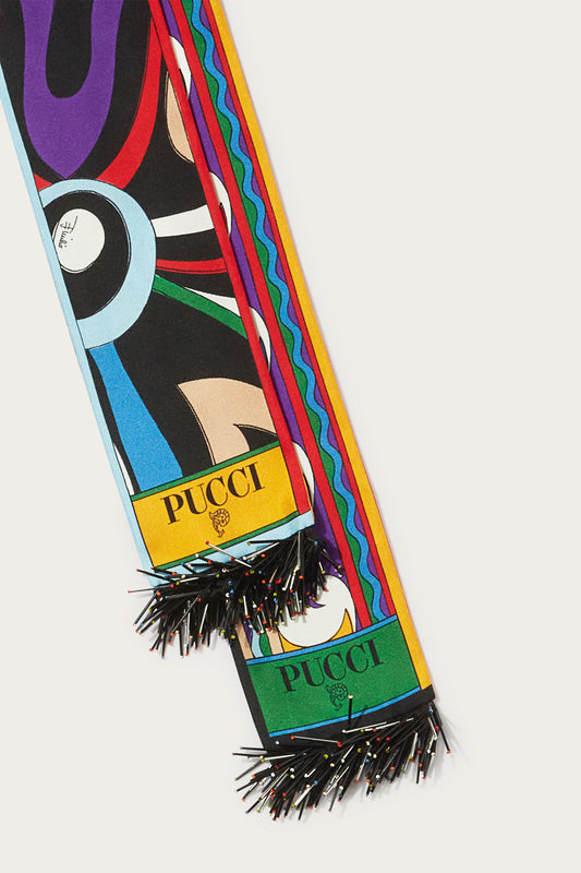 Marmo-Print Fringed Silk-Twill Scarf View 3 - Pucci