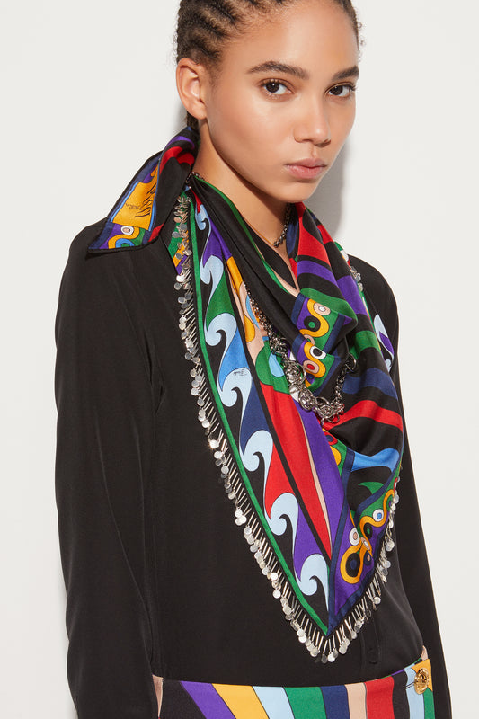 Marmo And Orchidee-Print Chain-Embellished Scarf View 2 - Pucci