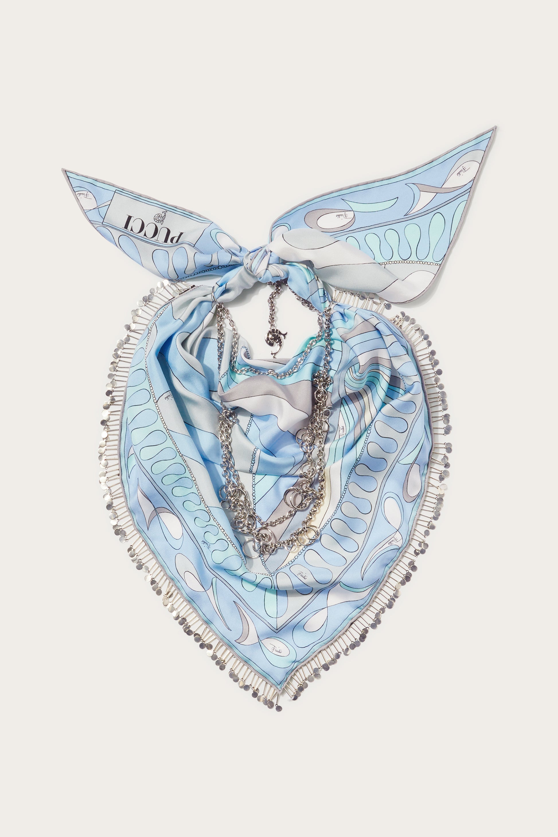 Leocorno And Pesci-Print Chain-Embellished Scarf View 1 - Pucci