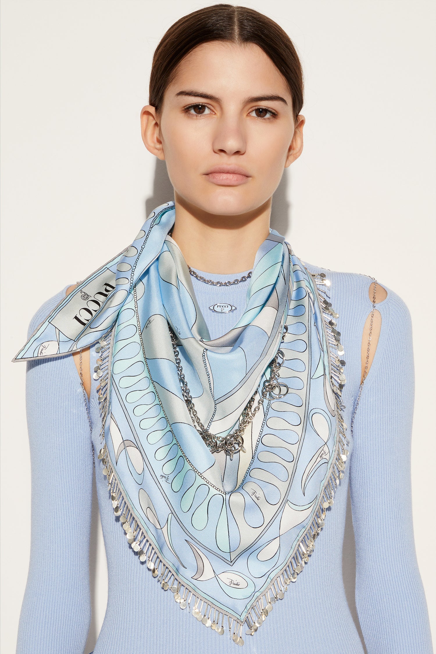 Leocorno And Pesci-Print Chain-Embellished Scarf View 2 - Pucci