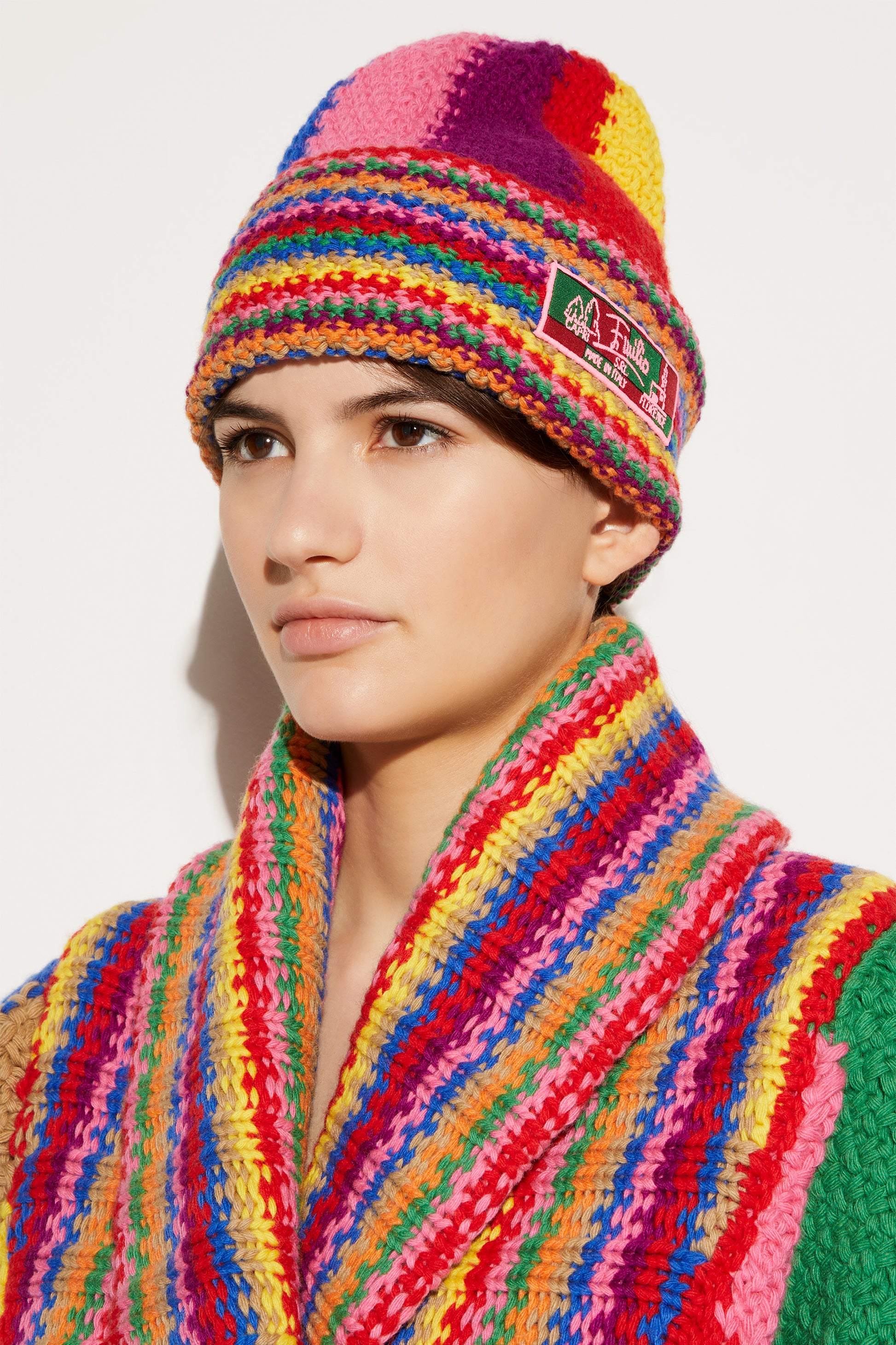 Colourblock Wool Beanie Hat View 2 - Pucci