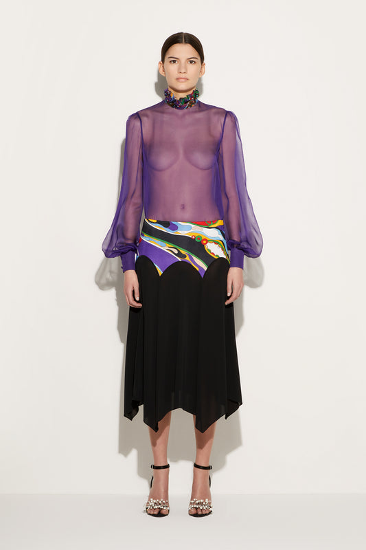 Black Skirt with Orchidee-Print Detail View 2 - Pucci