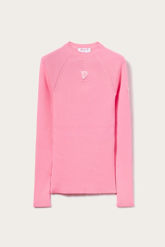 Maglione a costine con applicazione logo