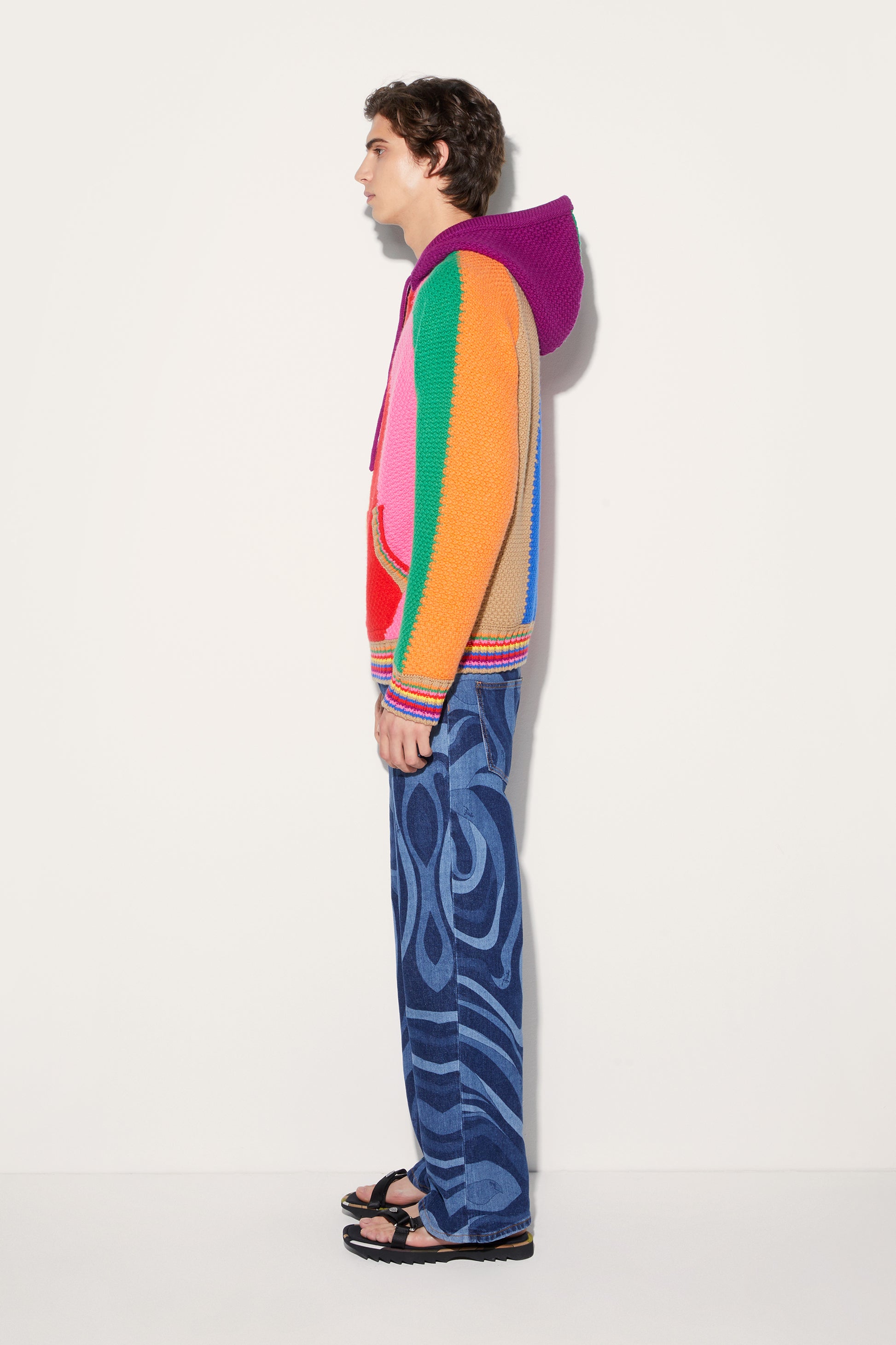 Colourblock Wool Hoodie View 3 - Pucci