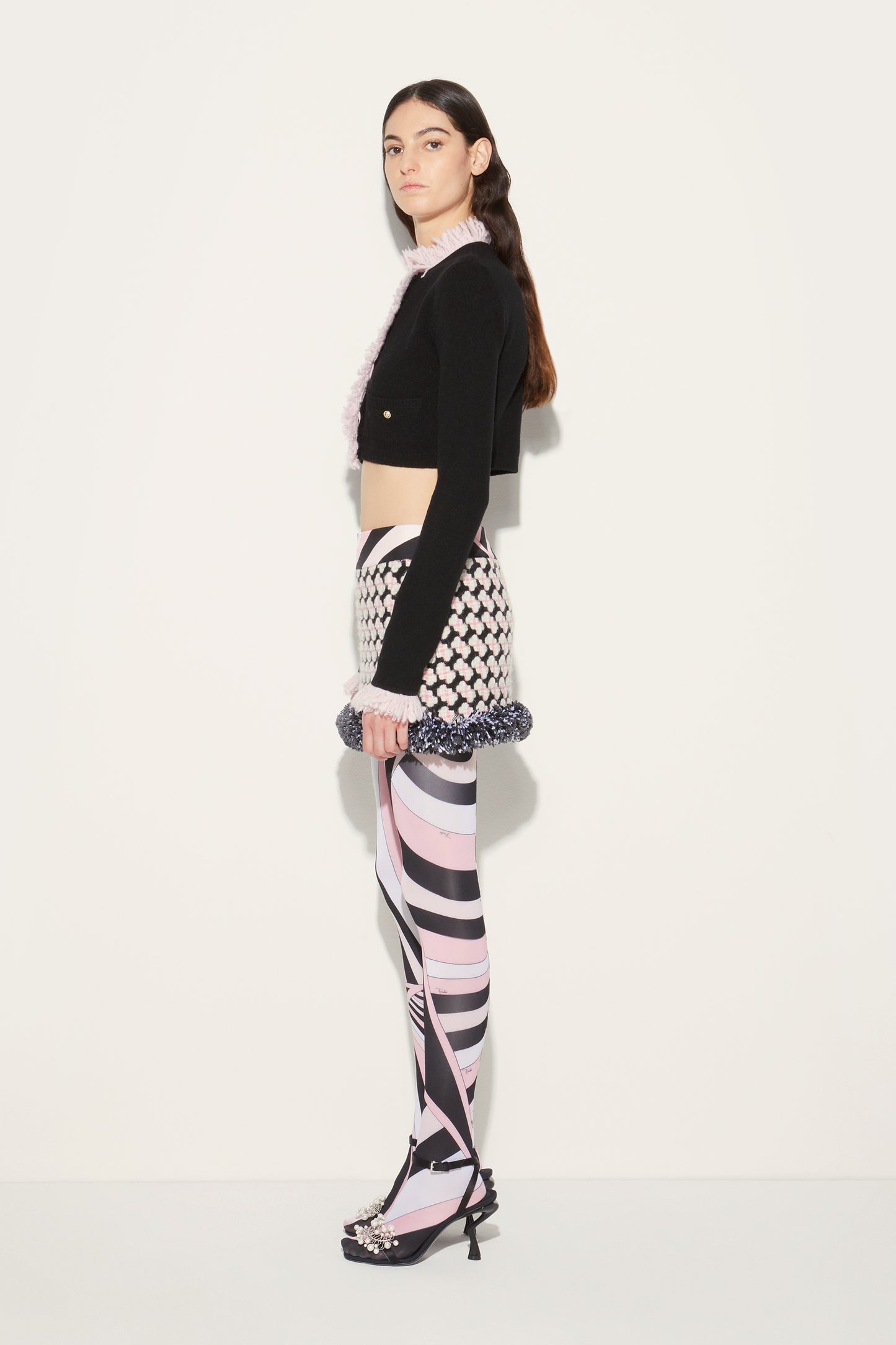 Fringed Cropped Cardigan View 3 - Pucci