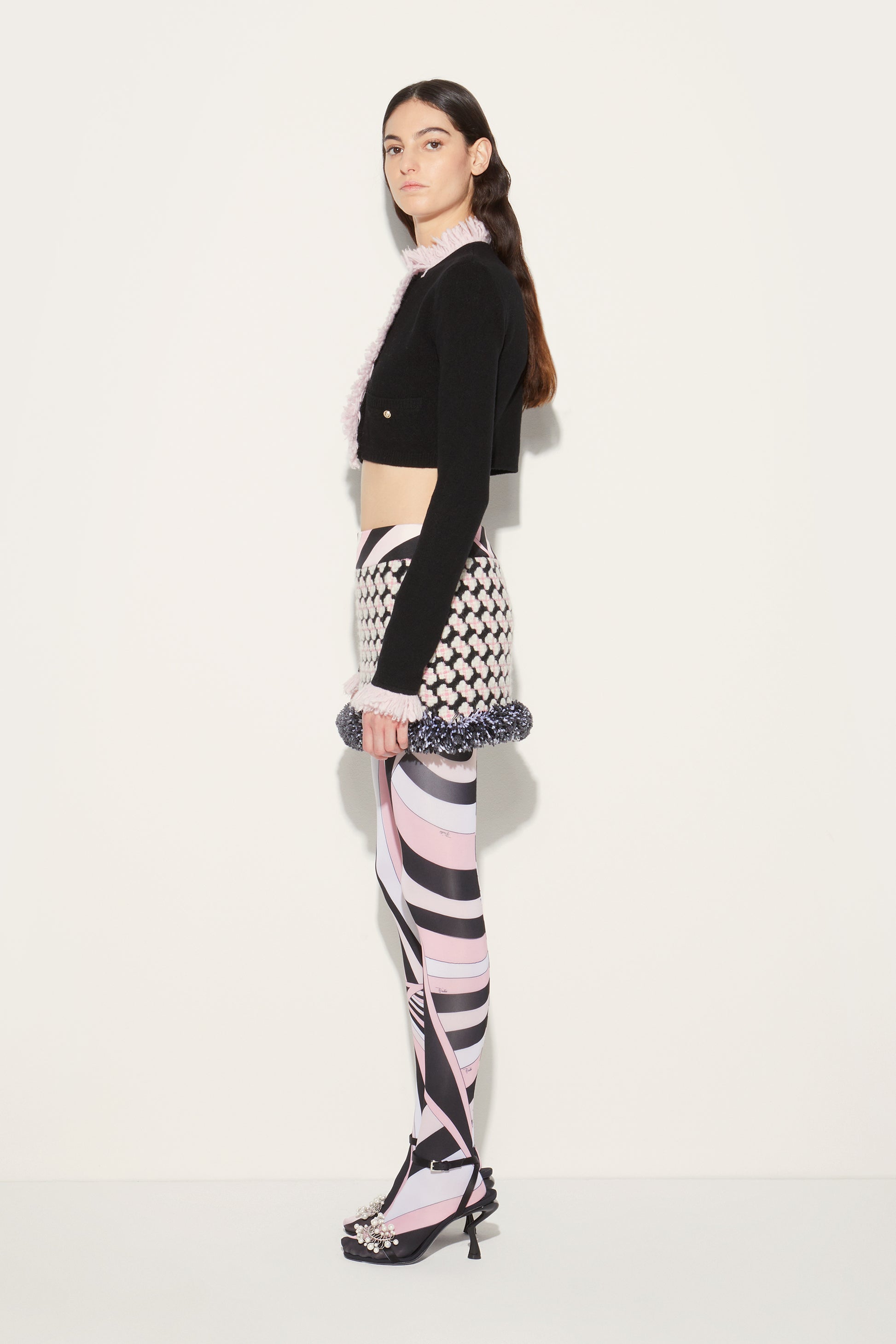 Fringed Cropped Cardigan View 3 - Pucci