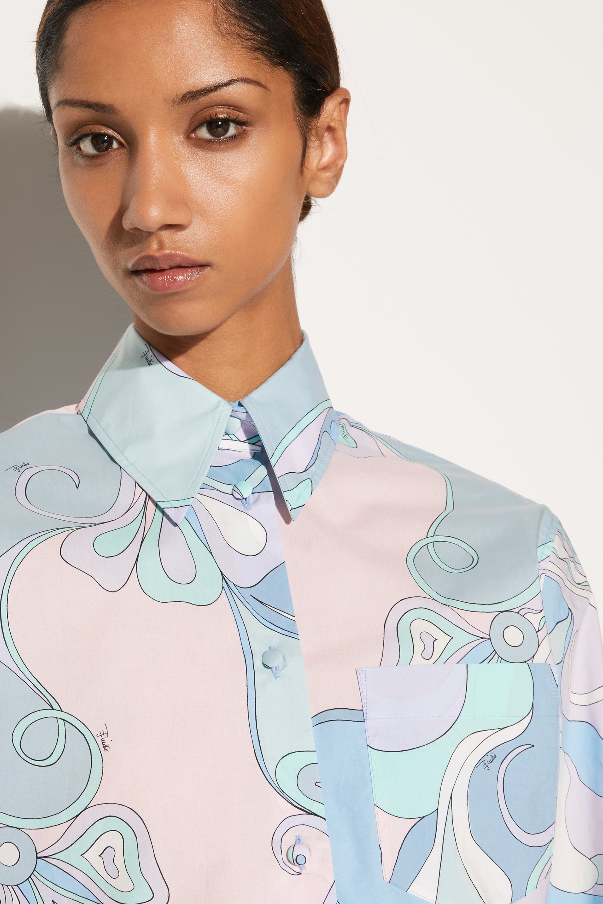 Orchidee-Print Cotton Shirt View 5 - Pucci