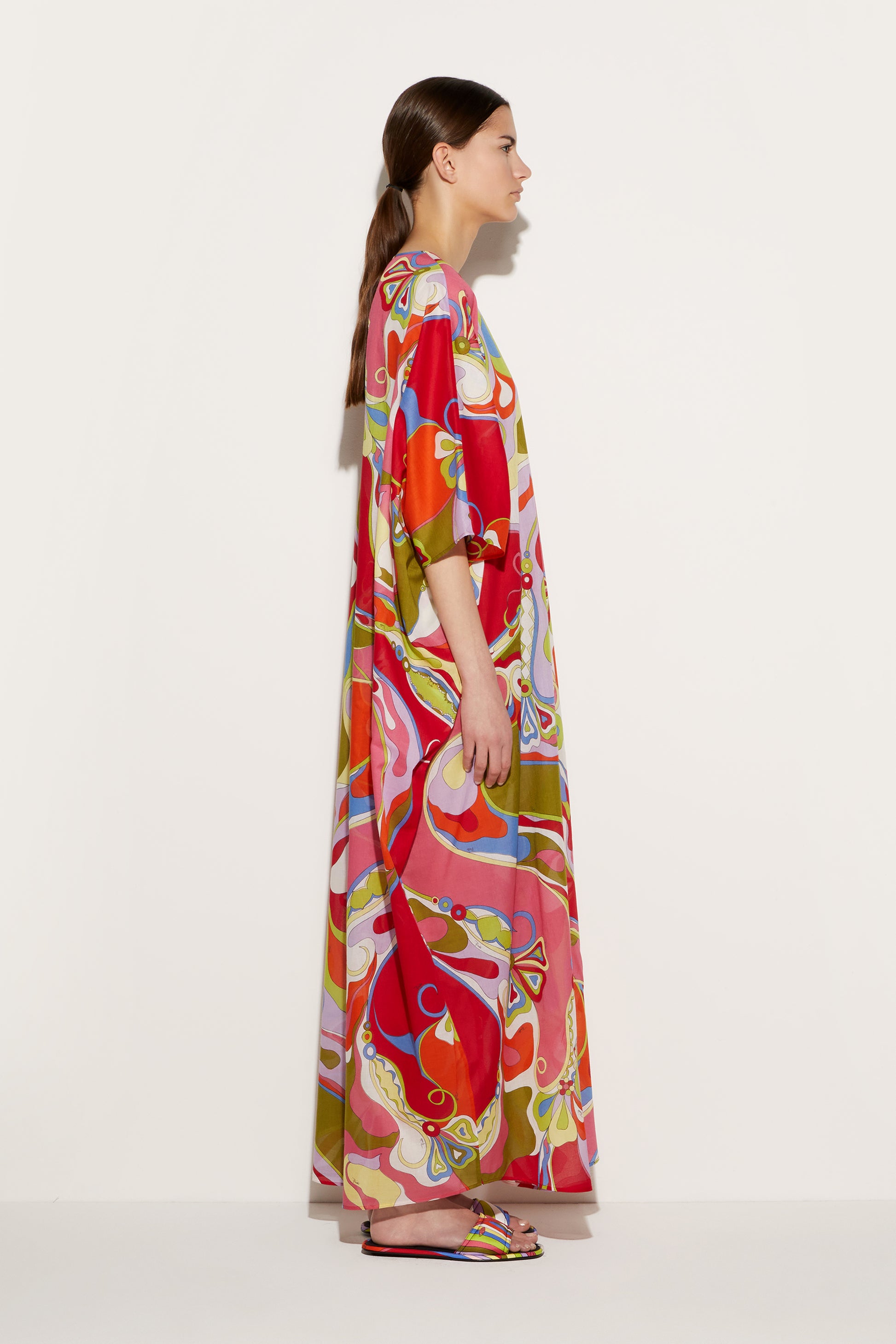 Orchidee-Print Cotton Kaftan View 3 - Pucci