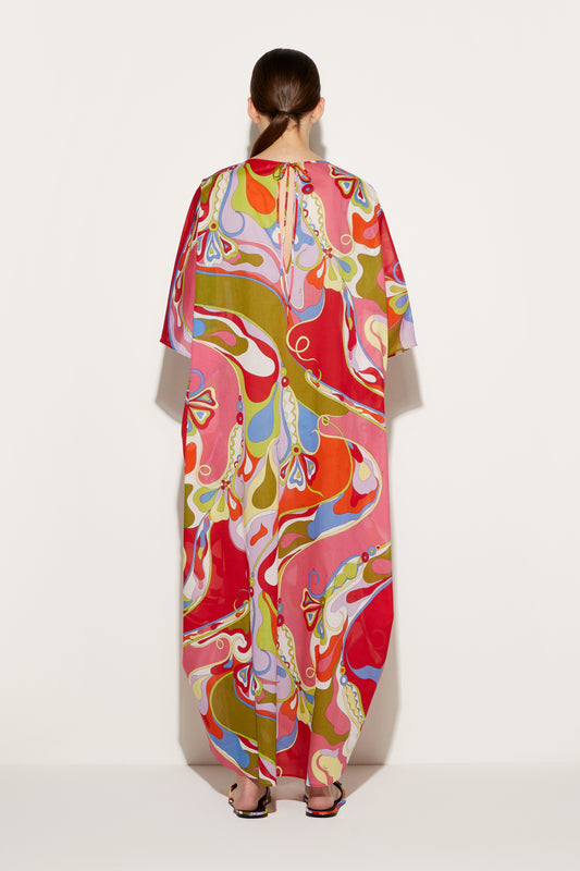 Orchidee-Print Cotton Kaftan View 4 - Pucci