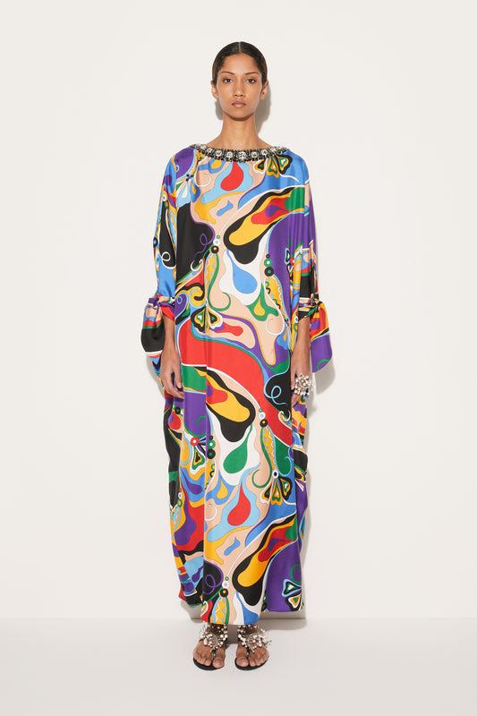 Orchidee-Print Silk-Twill Kaftan View 2 - Pucci