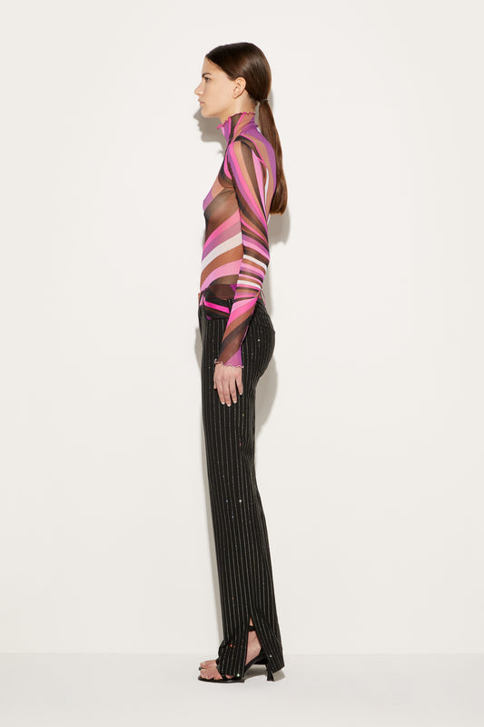 Pantaloni gessati con cristalli