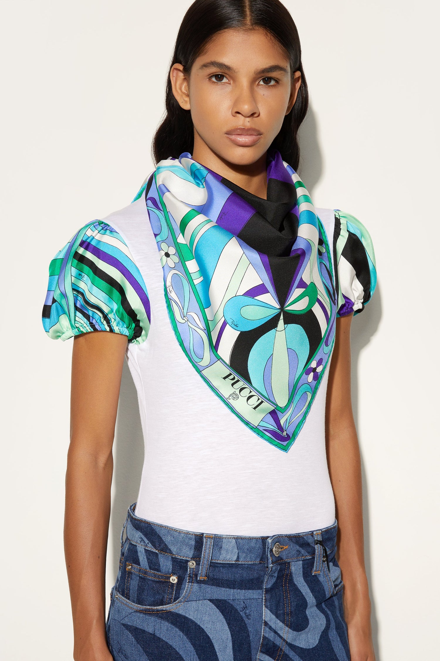Foulard in Seta con Stampe Marmo e Maddalena