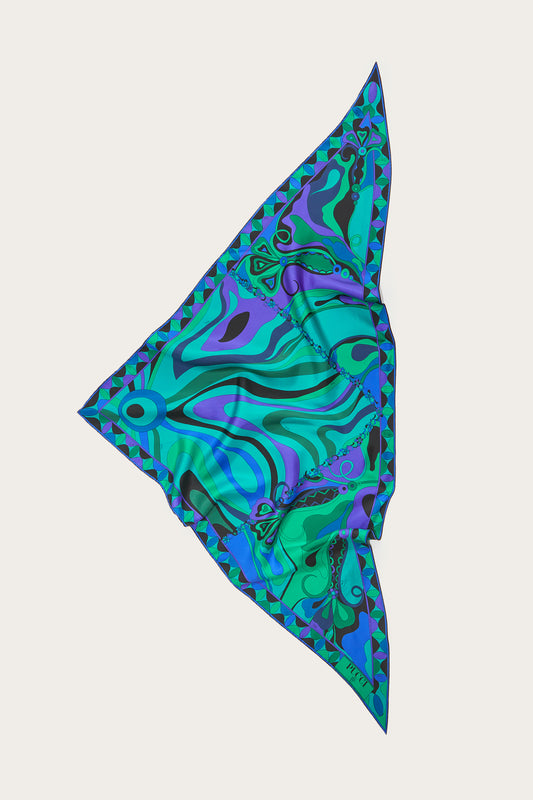Foulard a Triangolo in Seta in Stampa Marmo E Orchidee