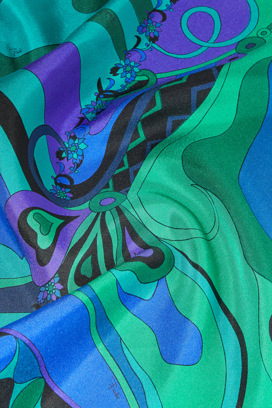 Foulard a Triangolo in Seta in Stampa Marmo E Orchidee