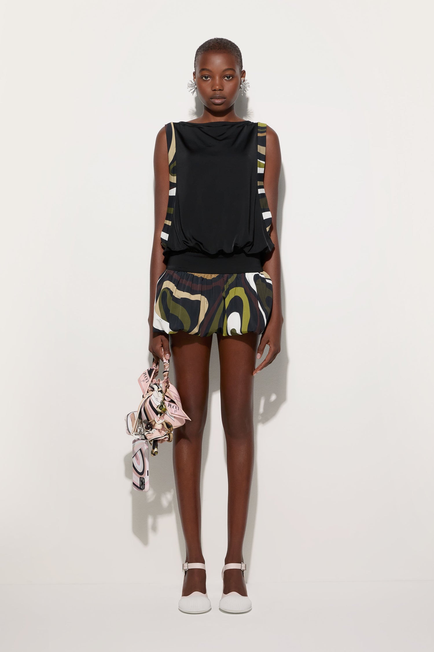 Marmo Print Draped Mini Dress