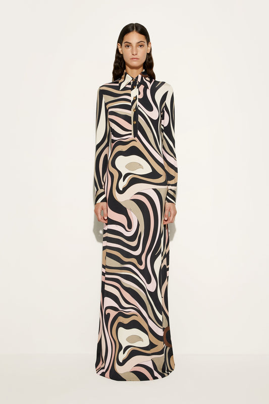 Marmo Print Long Straight Fitted Dress View 2 - Pucci