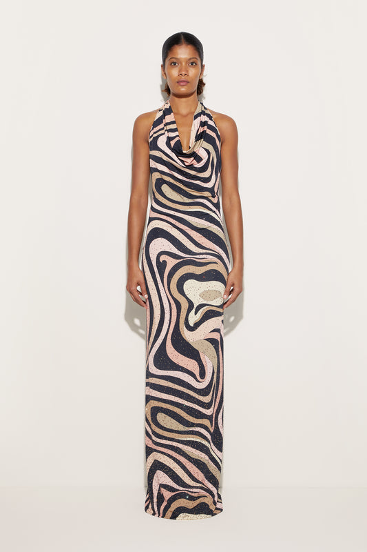 Marmo Print Embellished Long Dress View 2 - Pucci