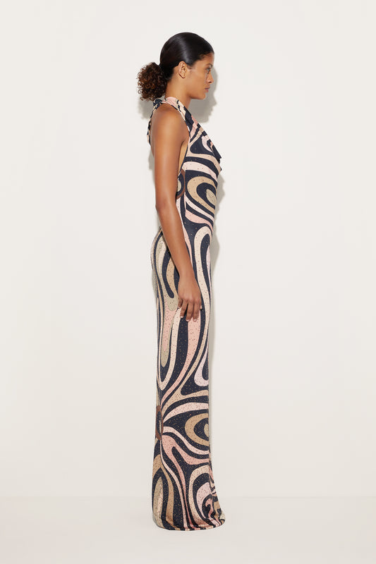 Marmo Print Embellished Long Dress View 3 - Pucci