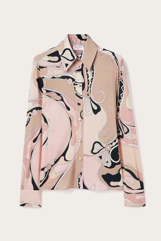 Camicia Aderente in Stampa Orchidee