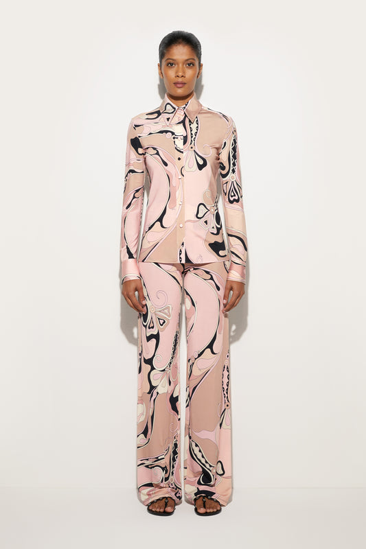 Camicia Aderente in Stampa Orchidee