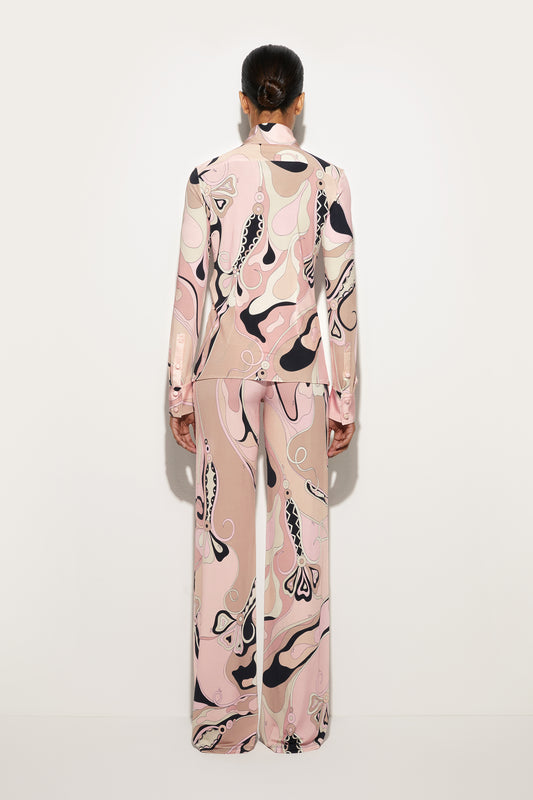 Camicia Aderente in Stampa Orchidee