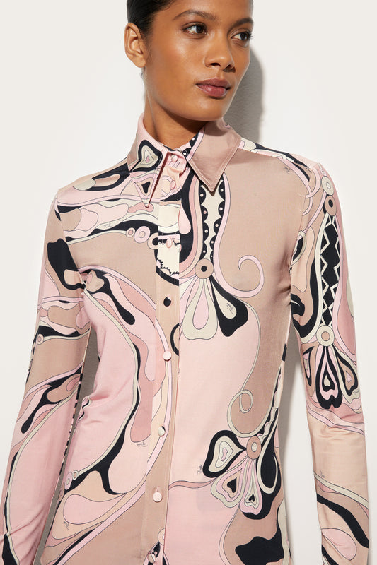 Camicia Aderente in Stampa Orchidee