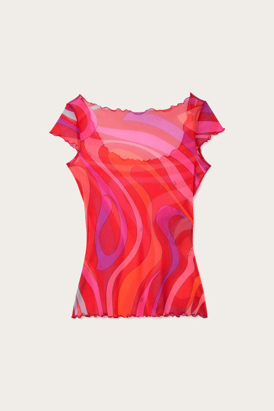 Top in Tulle con Stampa Marmo