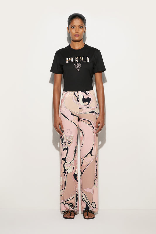 Pantaloni in Jersey con Stampa Orchidee