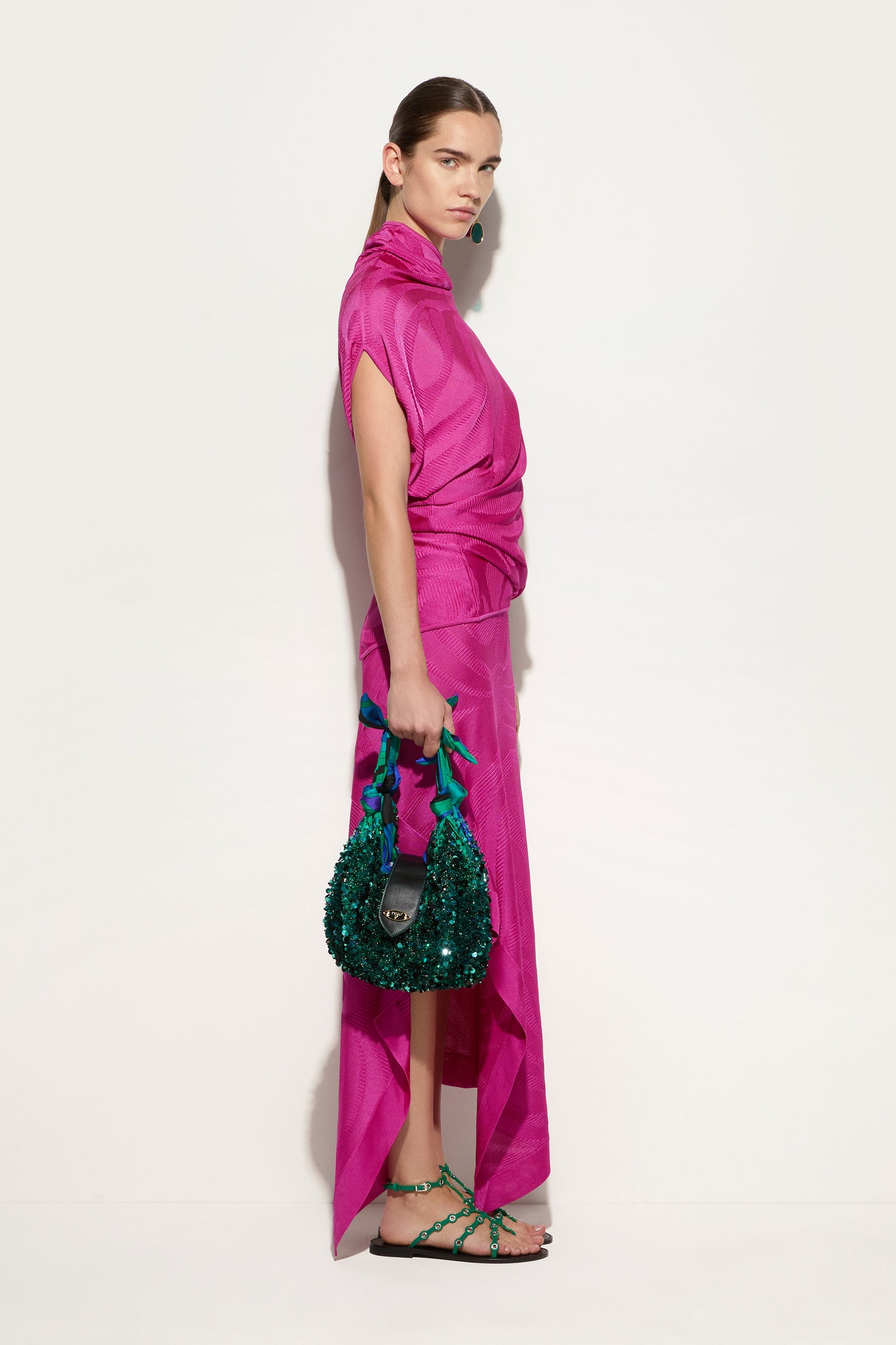 Asymmetrical Draped Top In Marmo Texture View 3 - Pucci