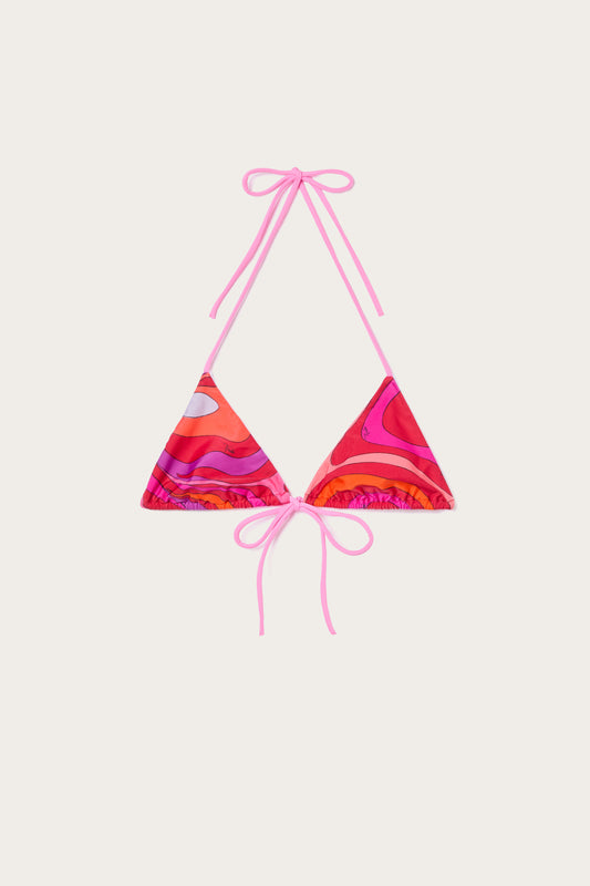 Top Bikini a Triangolo in Stampa Marmo